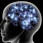 Female head and nerve cells, artwork