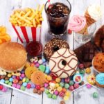 Unhealthy products. food bad for figure, skin, heart and teeth. Assortment of fast carbohydrates food.