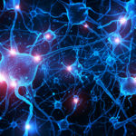 3d rendering of neuron cells with glowing in human brain