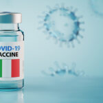 COVID-19 Coronavirus Vaccine and Syringe with flag of Italy