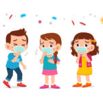 cute kids boy and girl wearing face mask