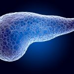 Pancreas, X-ray Hologram. 3d Rendering On Dark Blue Background