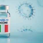 COVID-19 Coronavirus Vaccine and Syringe with flag of Italy